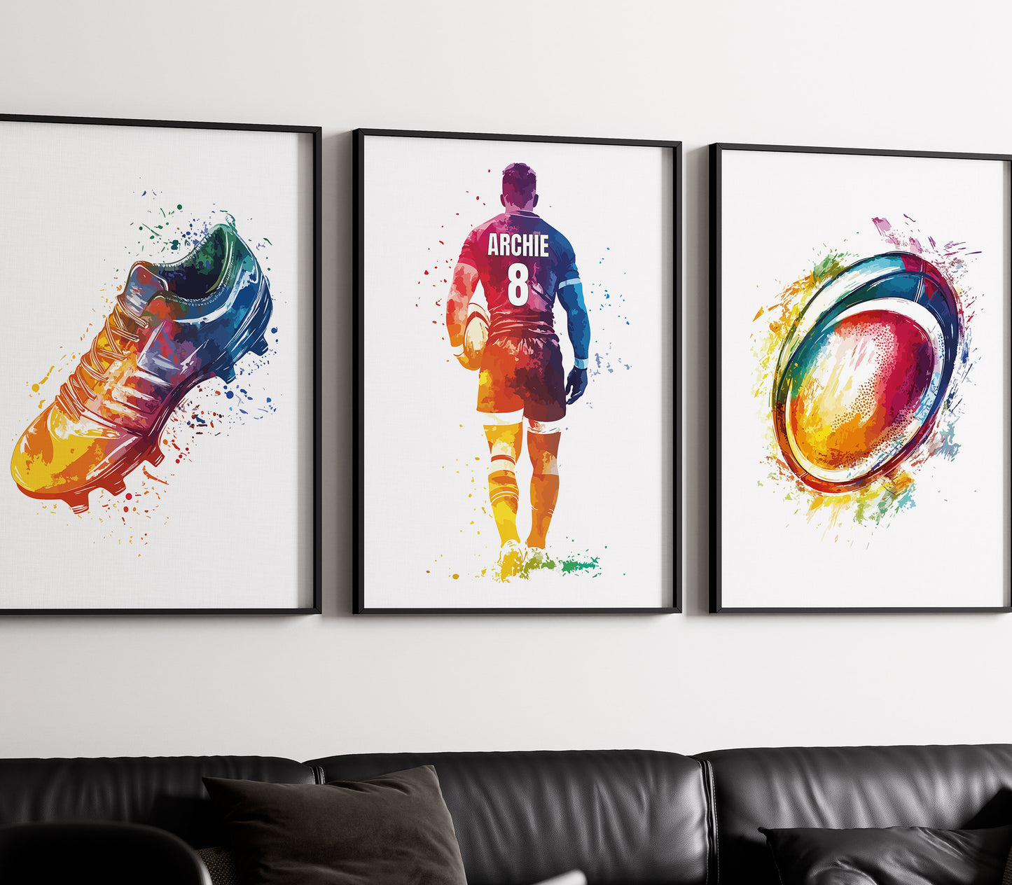 Personalised Rugby Player Watercolour Set