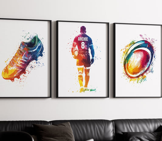 Personalised Rugby Player Watercolour Set