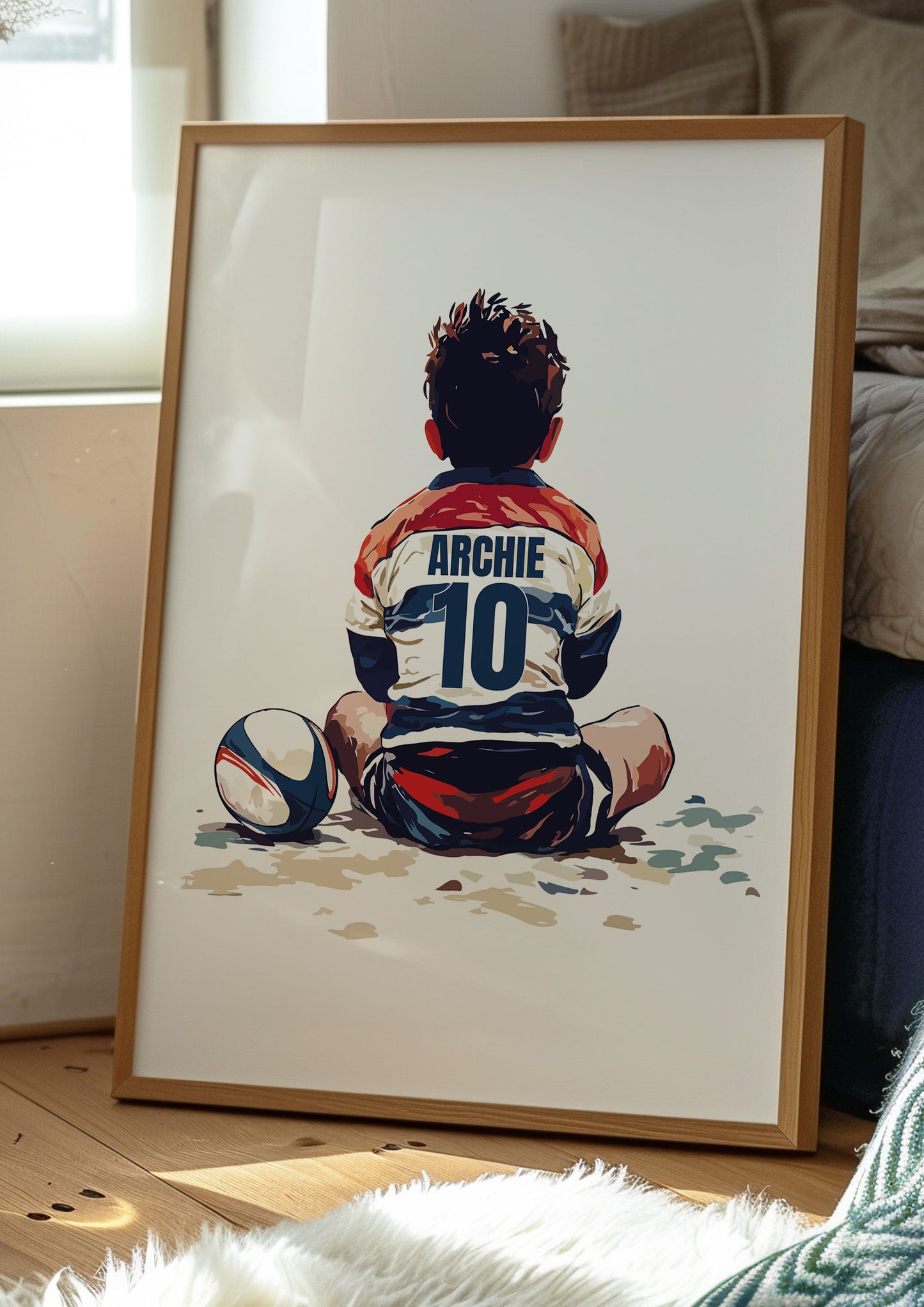 Personalised Sitting Rugby Player Gift