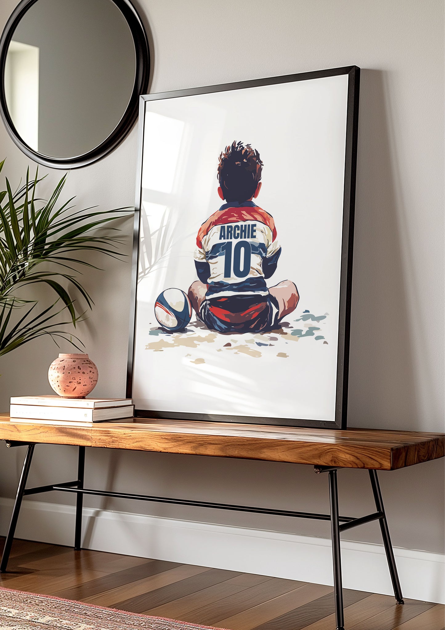 Personalised Sitting Rugby Player Gift