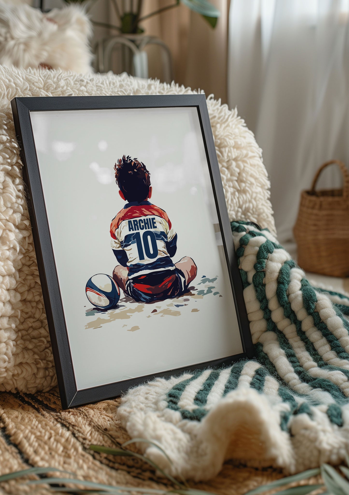 Personalised Sitting Rugby Player Gift