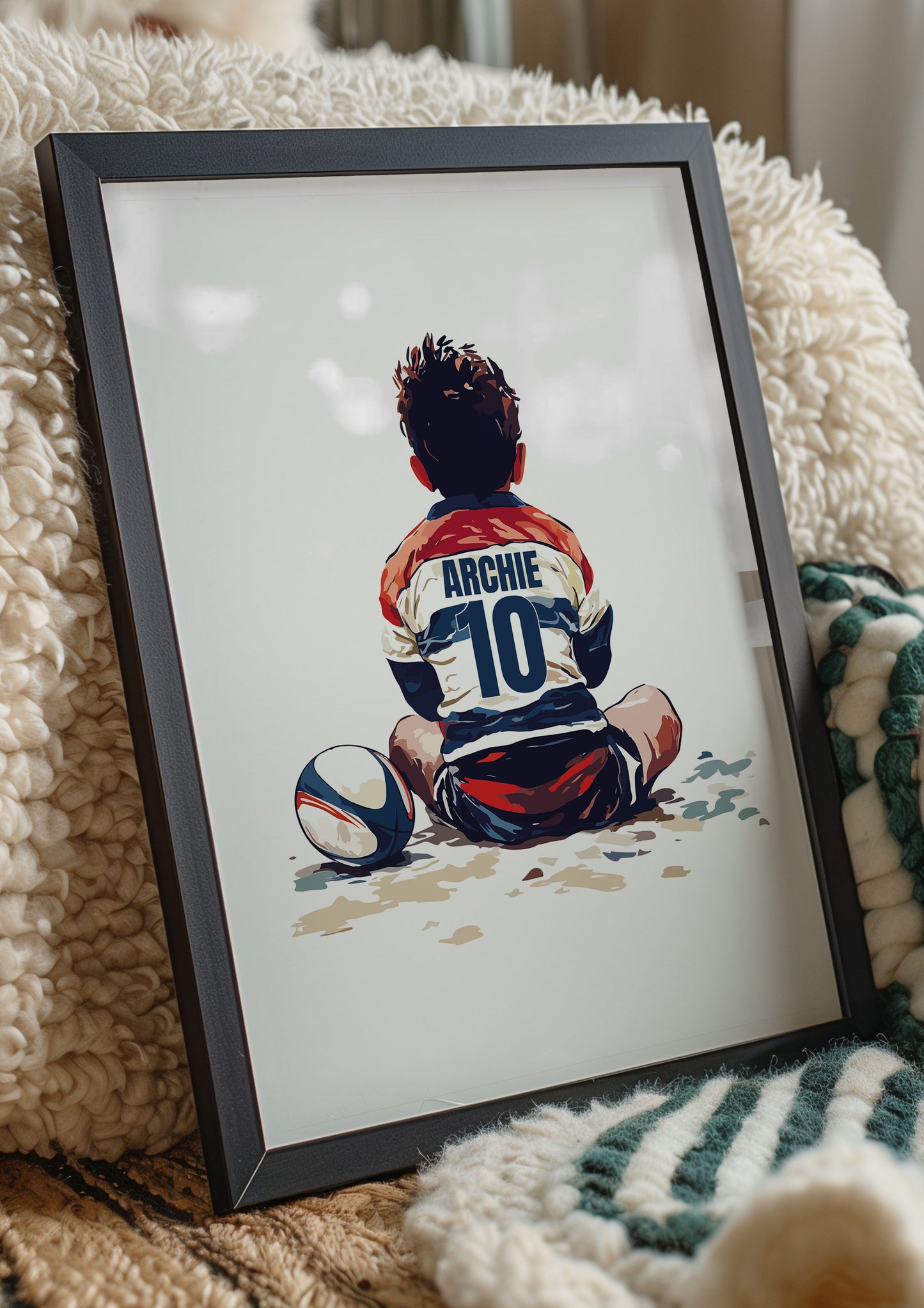 Personalised Sitting Rugby Player Gift