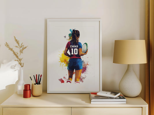 Personalised Watercolour Girls Rugby Print