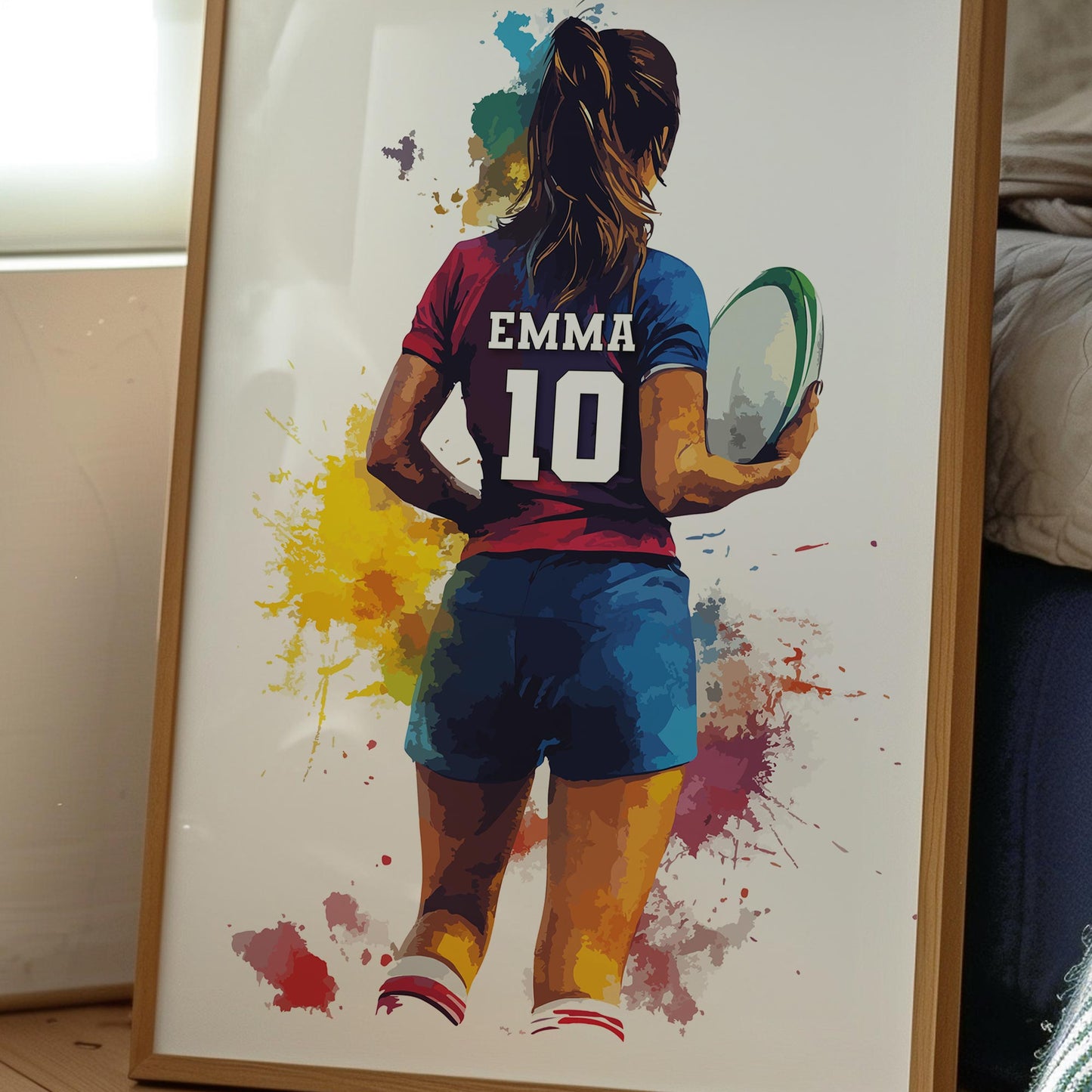 Personalised Watercolour Girls Rugby Print