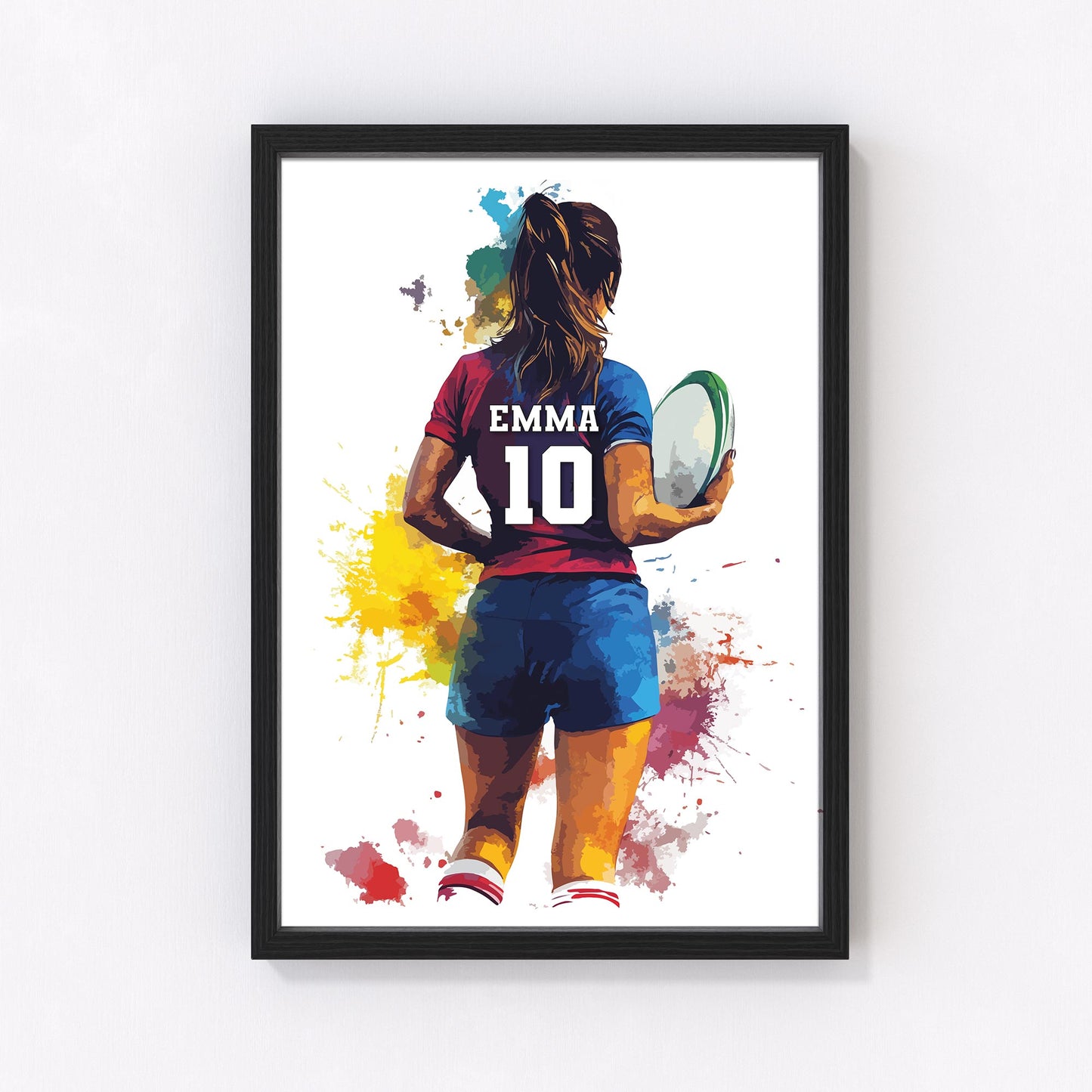 Personalised Watercolour Girls Rugby Print