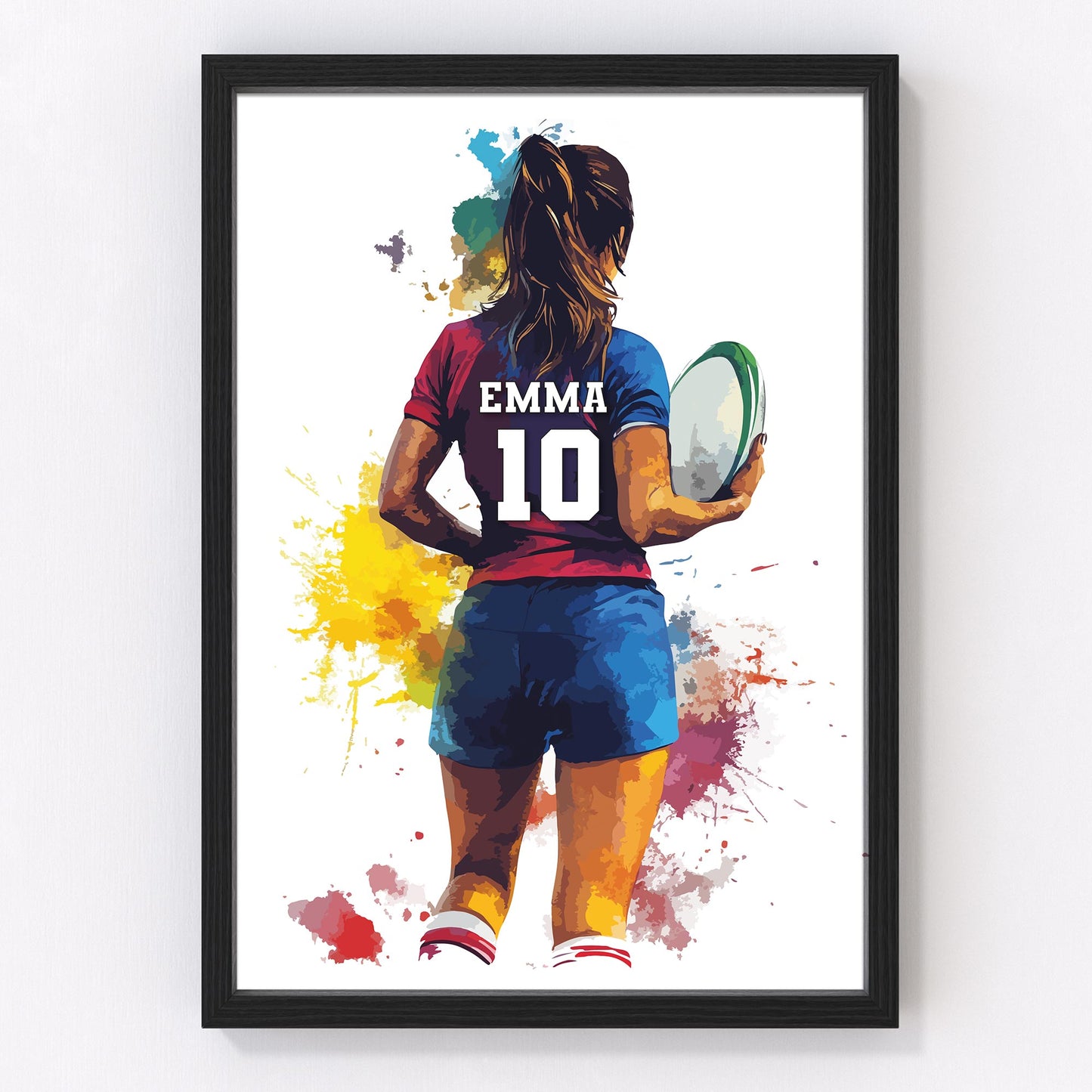 Personalised Watercolour Girls Rugby Print