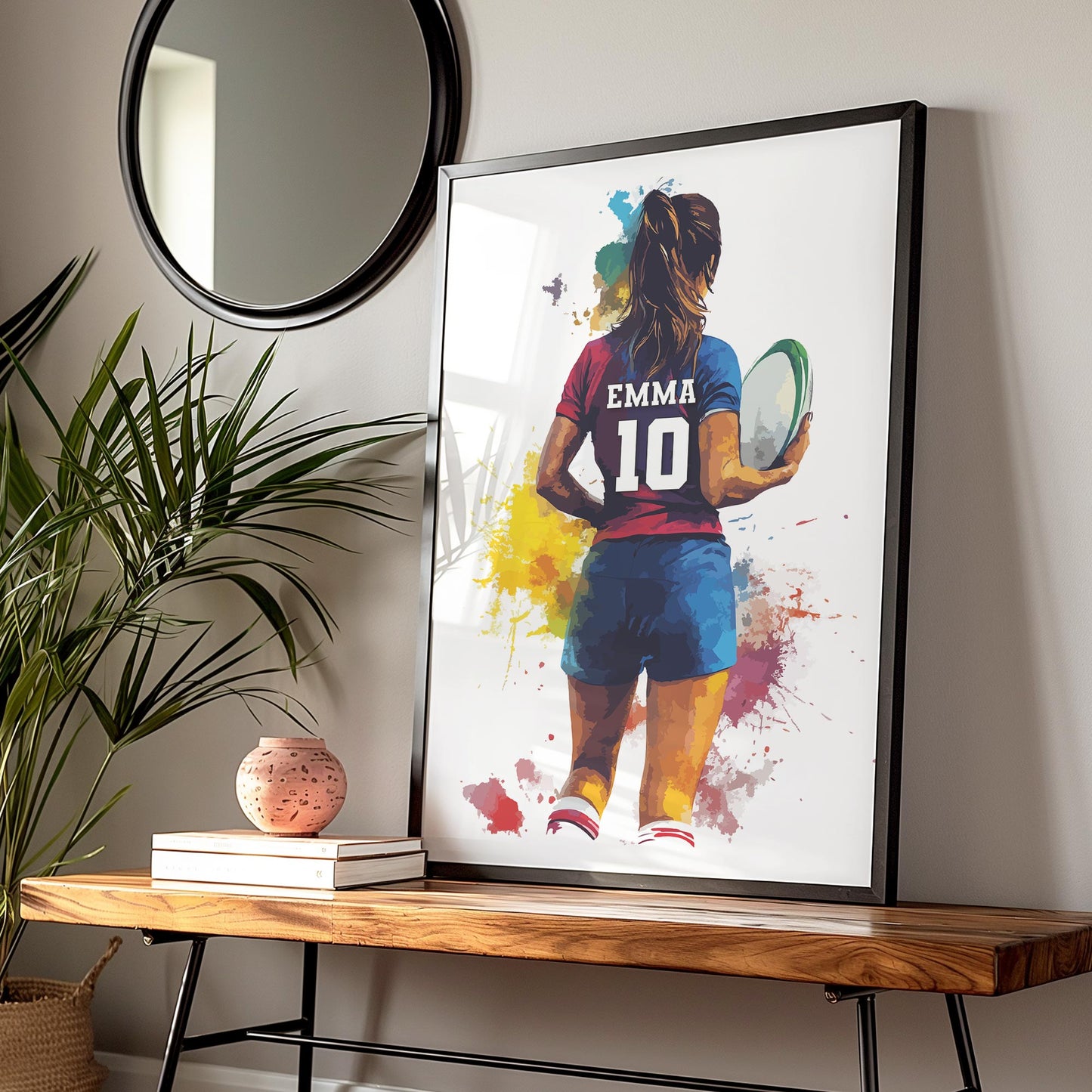 Personalised Watercolour Girls Rugby Print