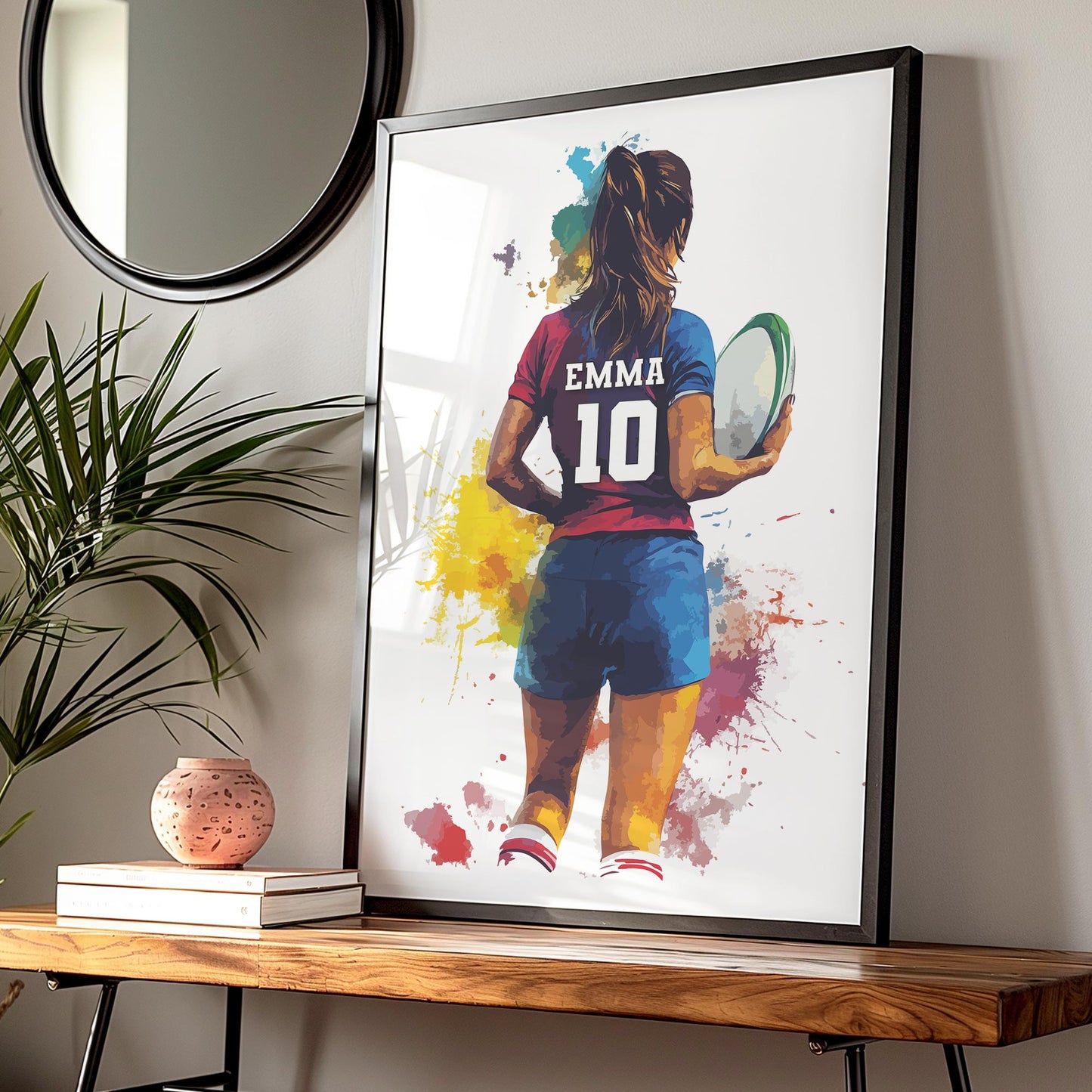 Personalised Watercolour Girls Rugby Print