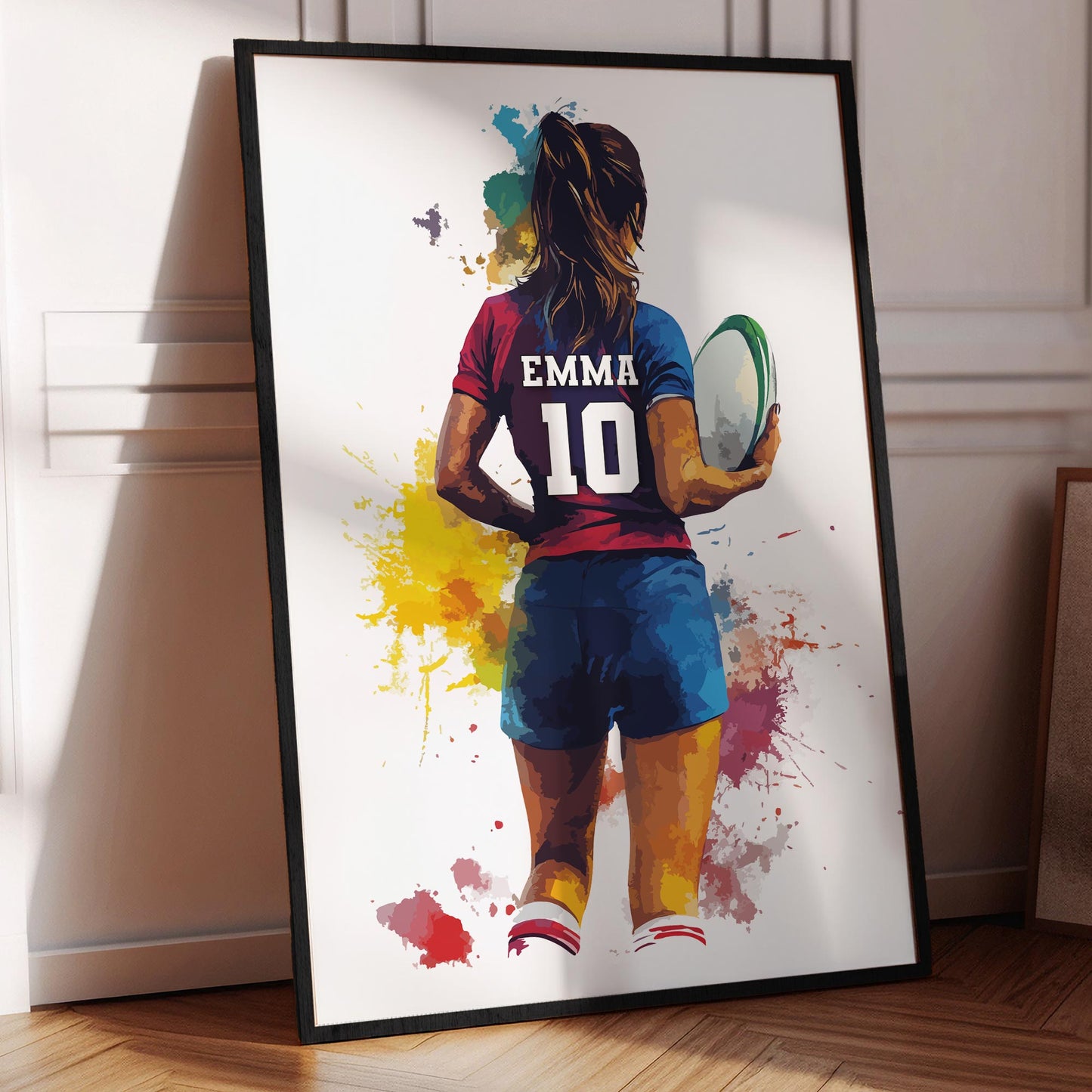 Personalised Watercolour Girls Rugby Print