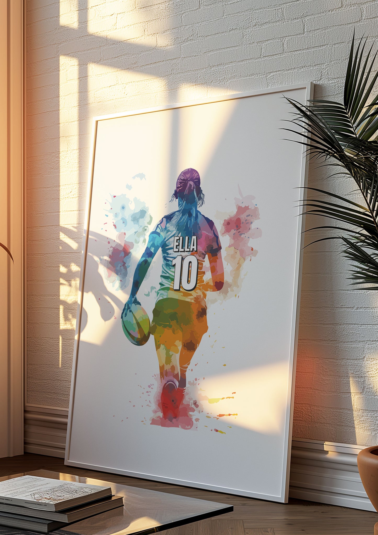 Personalised Girls Rugby Art Print, Female Rugby Player, Rugby Gifts for Girls, Rugby Gift, Rugby Wall Art, Girls Bedroom Prints,Sport Print