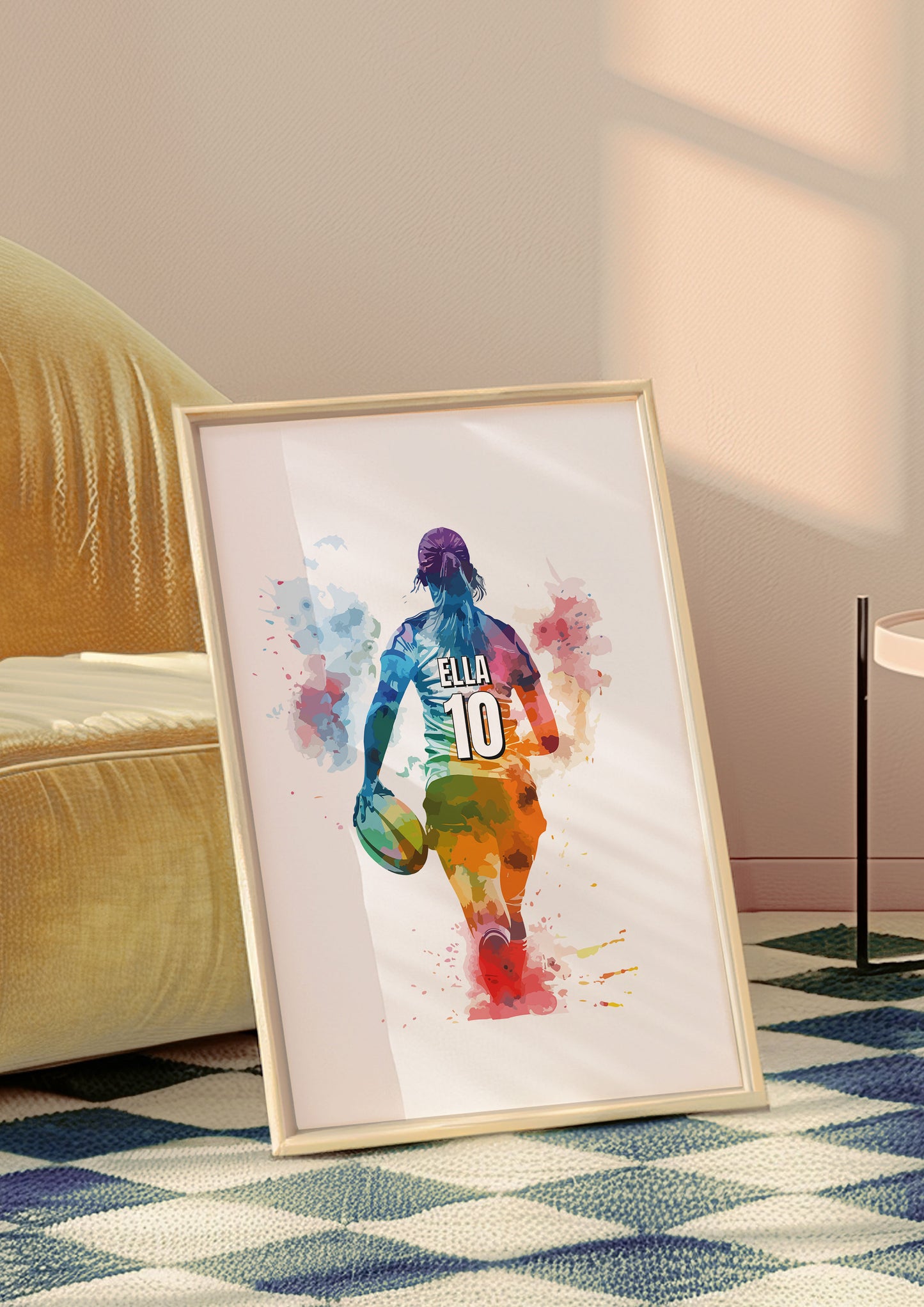 Personalised Girls Rugby Art Print, Female Rugby Player, Rugby Gifts for Girls, Rugby Gift, Rugby Wall Art, Girls Bedroom Prints,Sport Print