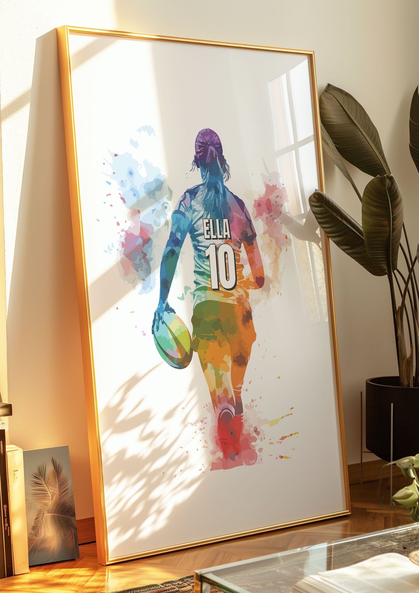 Personalised Girls Rugby Art Print, Female Rugby Player, Rugby Gifts for Girls, Rugby Gift, Rugby Wall Art, Girls Bedroom Prints,Sport Print