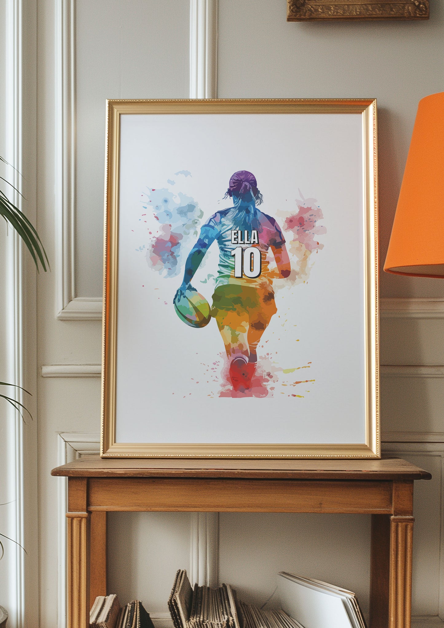 Personalised Girls Rugby Art Print, Female Rugby Player, Rugby Gifts for Girls, Rugby Gift, Rugby Wall Art, Girls Bedroom Prints,Sport Print