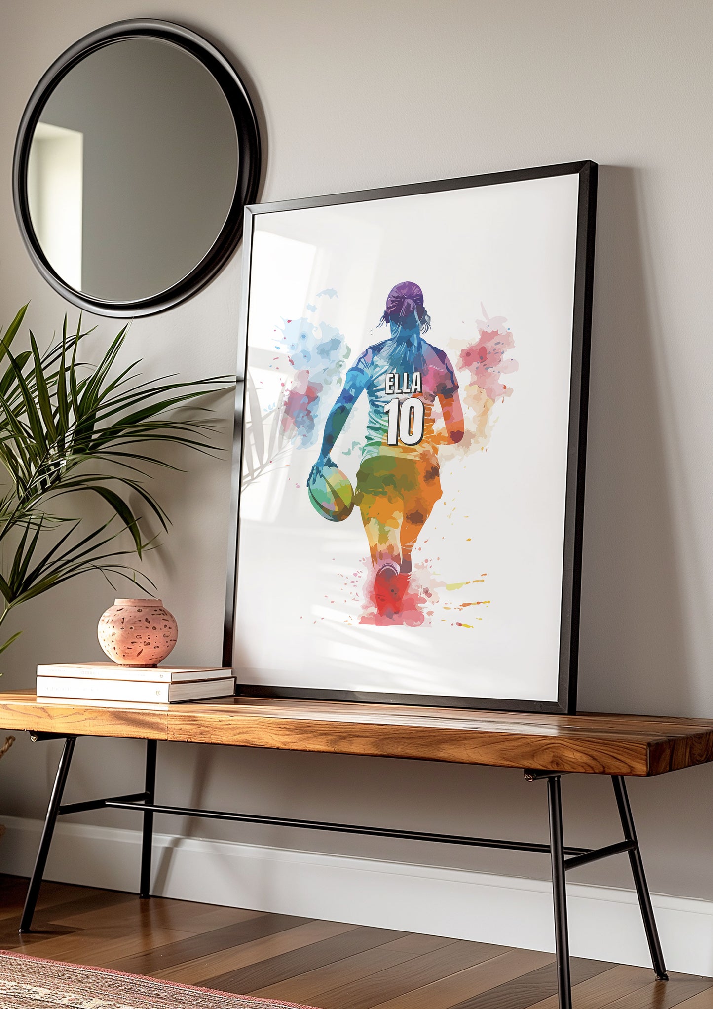 Personalised Girls Rugby Art Print, Female Rugby Player, Rugby Gifts for Girls, Rugby Gift, Rugby Wall Art, Girls Bedroom Prints,Sport Print