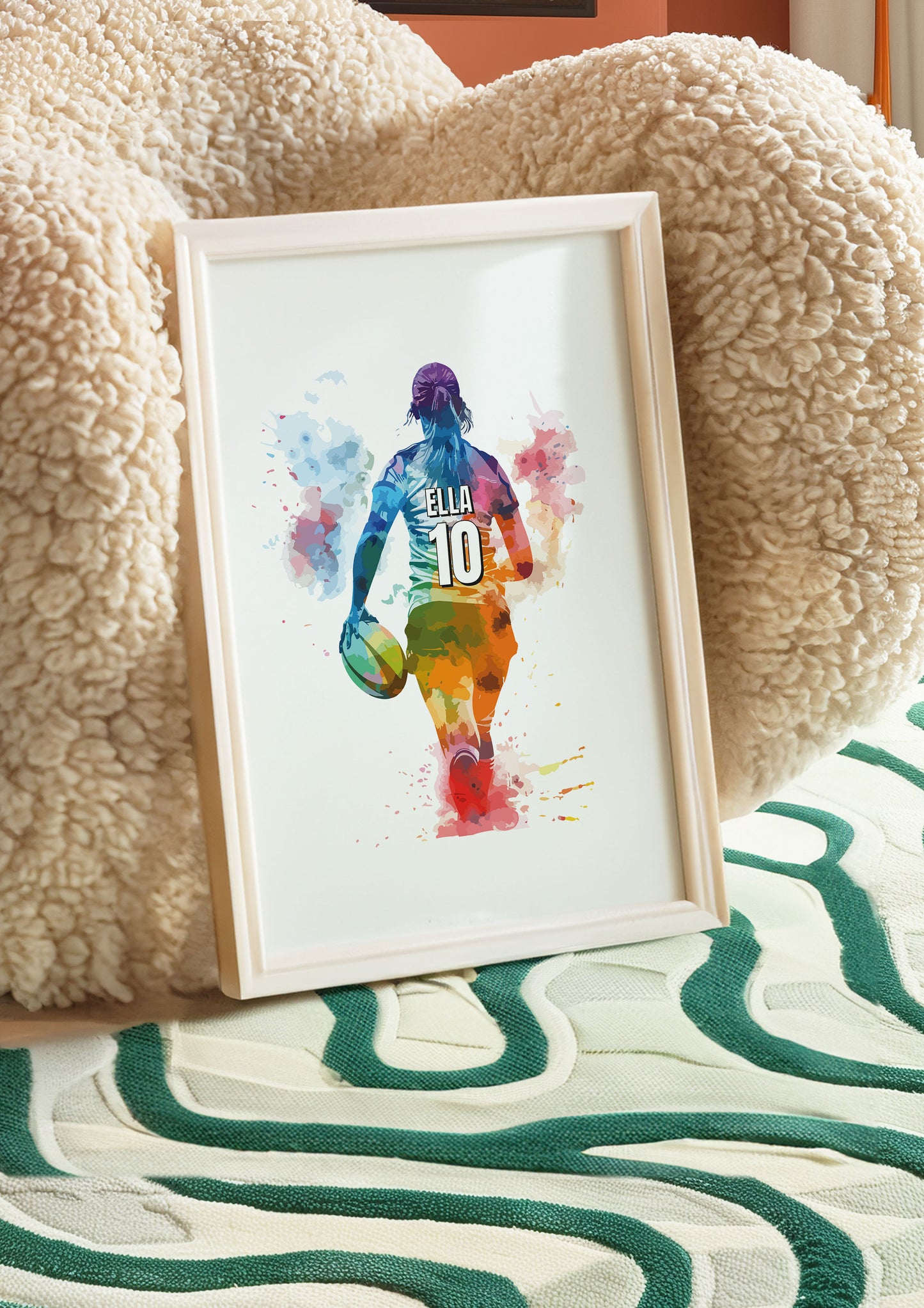 Personalised Girls Rugby Art Print, Female Rugby Player, Rugby Gifts for Girls, Rugby Gift, Rugby Wall Art, Girls Bedroom Prints,Sport Print