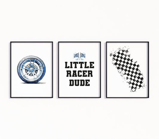 Set of 3 Racing Car Flag Prints