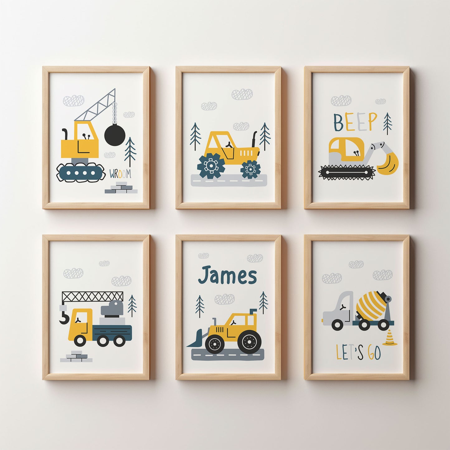 Set of 6 Vehicle Nursery Prints