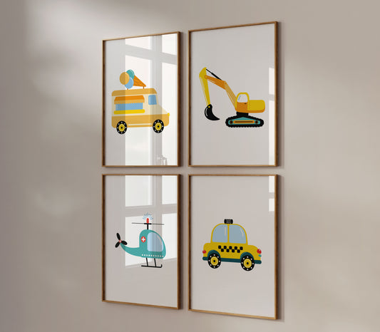 Vehicle Nursery Prints Set