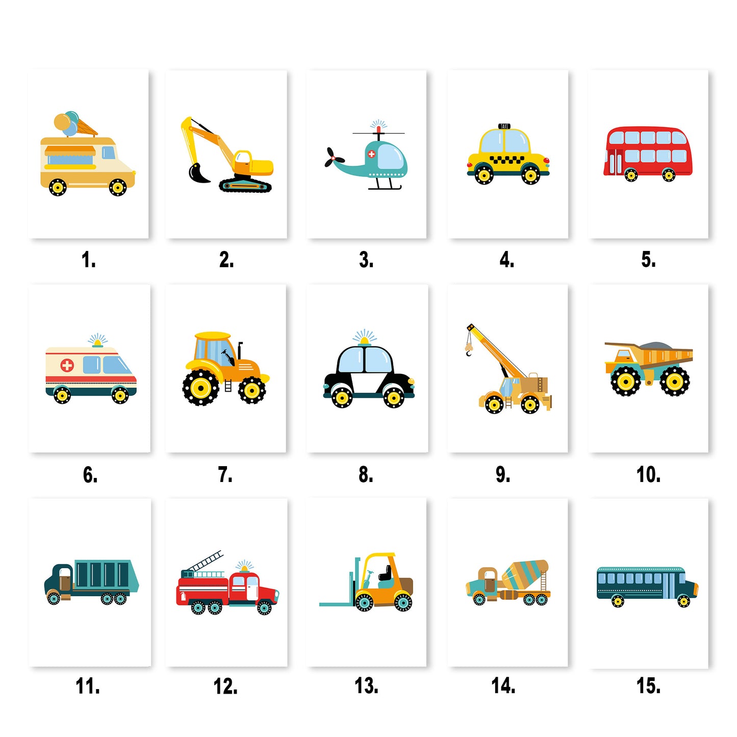 Vehicle Nursery Prints Set