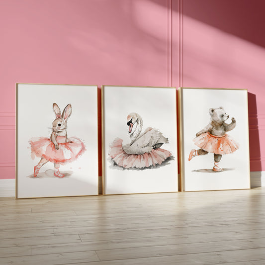 Set of 3 Girls Ballet Nursery Prints