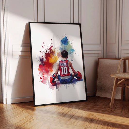 Personalised Watercolour Boy Sitting Boxing Poster