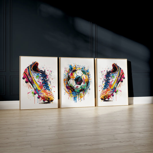 Set of 3 Multi Coloured Football Wall Art