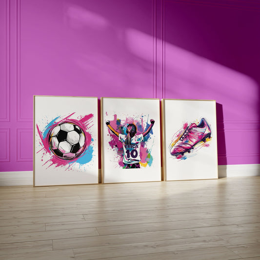 Set of 3 Pink Football Wall Art Prints