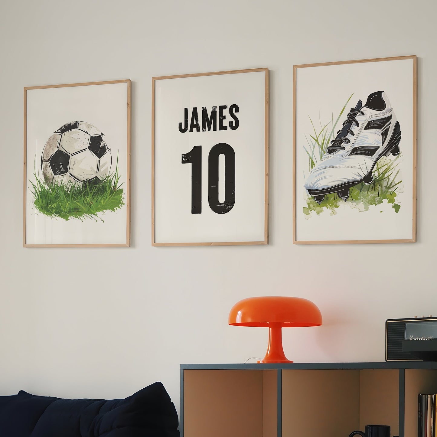 Personalised Navy Football Wall Art Set of 3