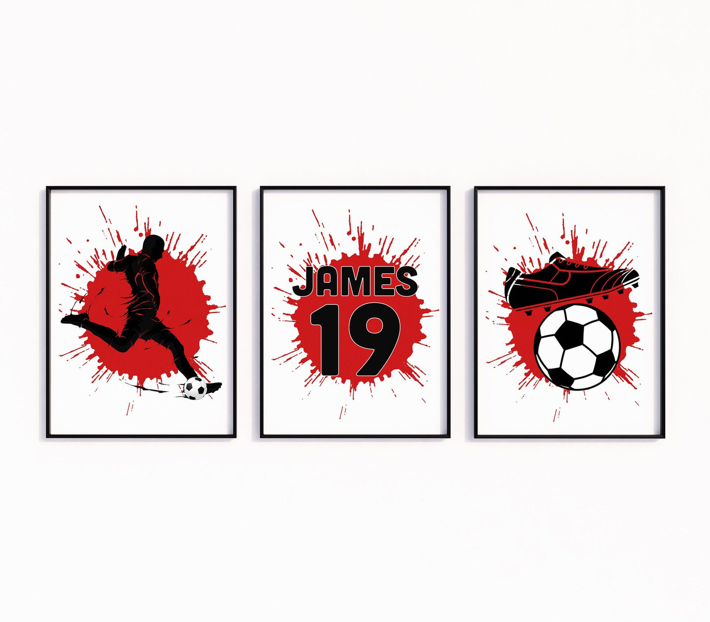 Set of 3 Custom Football Poster Paint Splatter