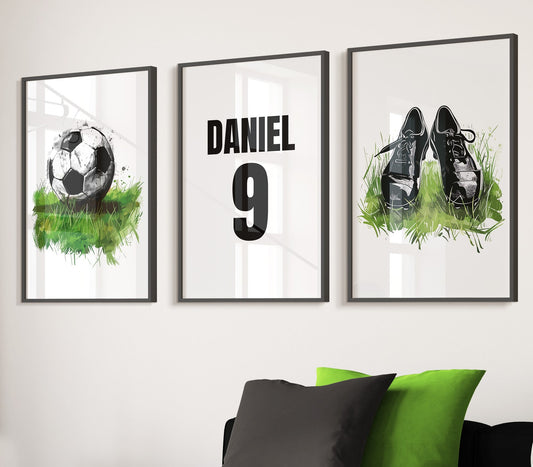 Set of 3 Football Wall Art With Grass