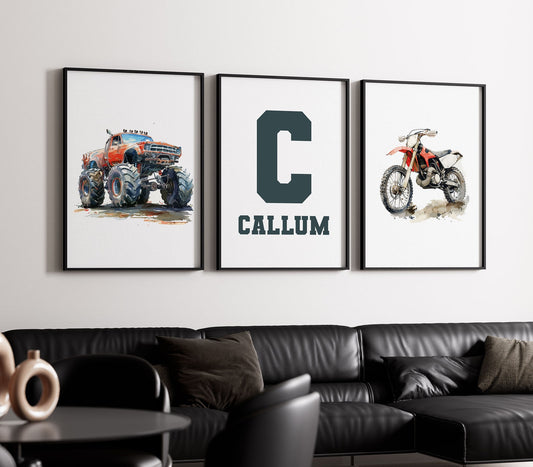 Monster Truck Print Dirt Bike Poster Custom Name Print