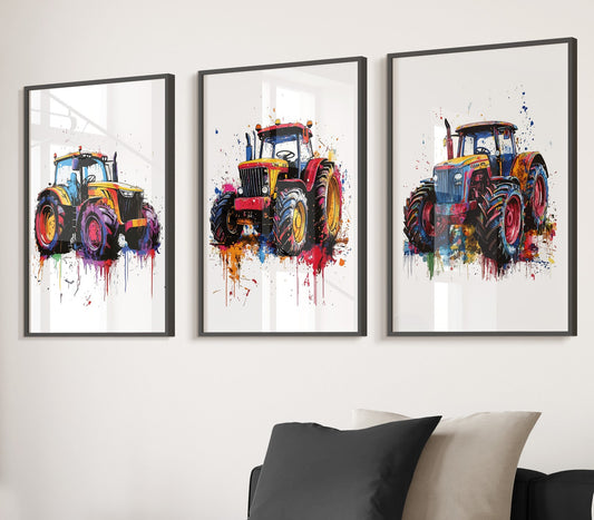 Set of 3 Tractor Graffiti Wall Art Prints