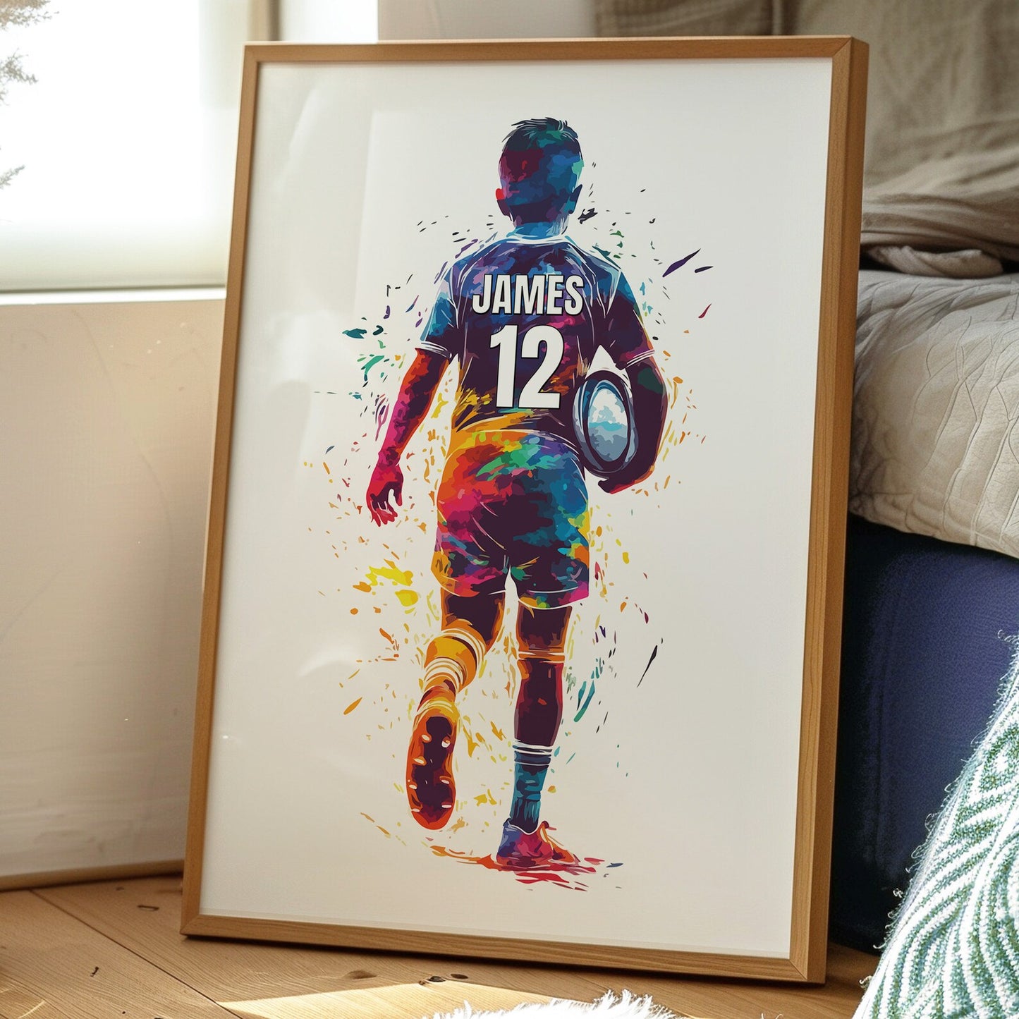 Personalised Colourful Single Rugby Wall Art