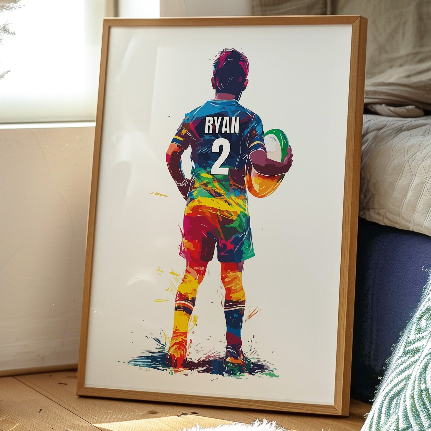 Personalised Colourful Single Rugby Wall Art