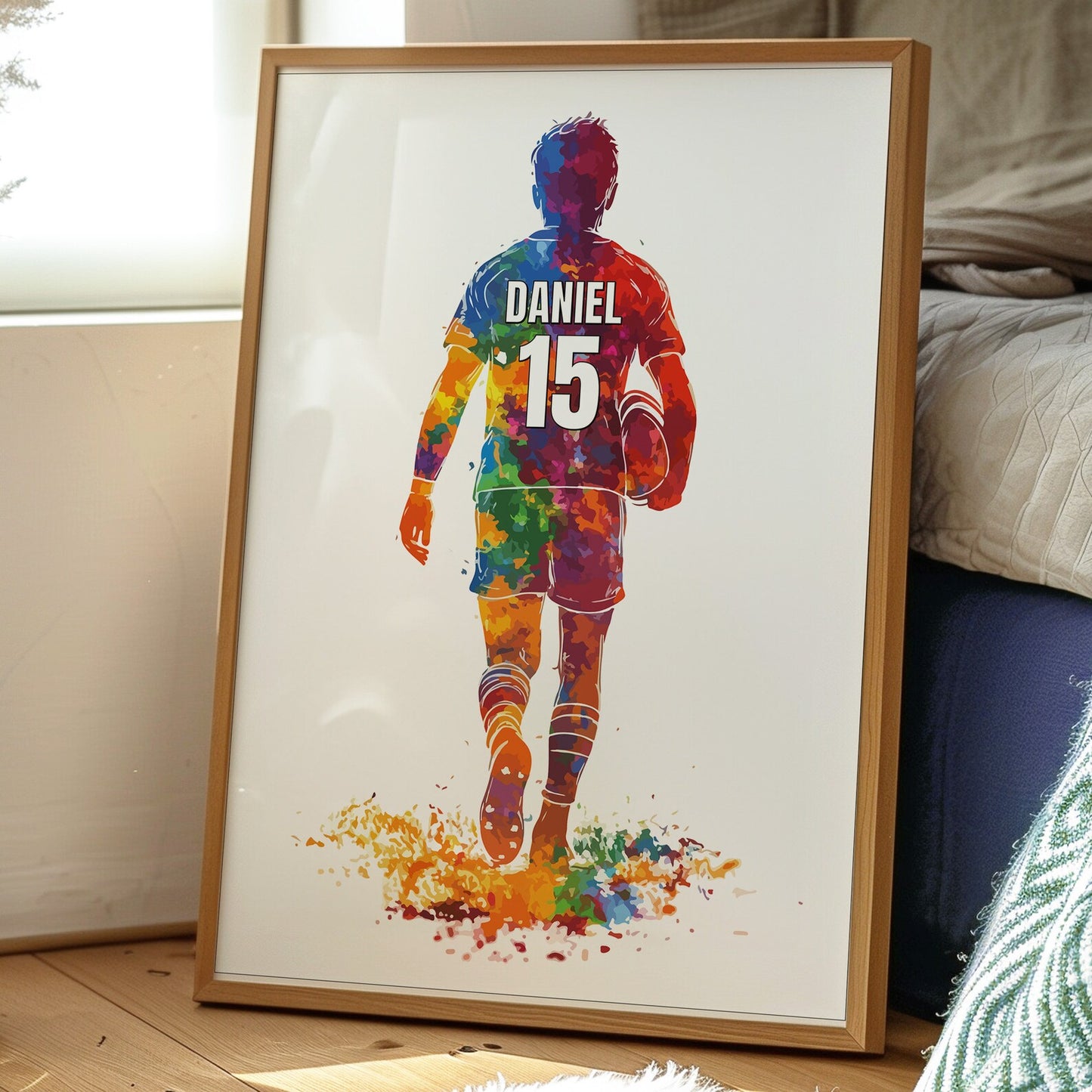 Personalised Colourful Single Rugby Wall Art