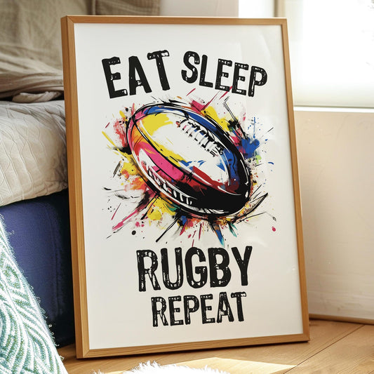 Rugby Print Eat Sleep Rugby Repeat Quote