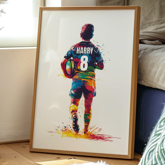 Personalised Colourful Single Rugby Wall Art