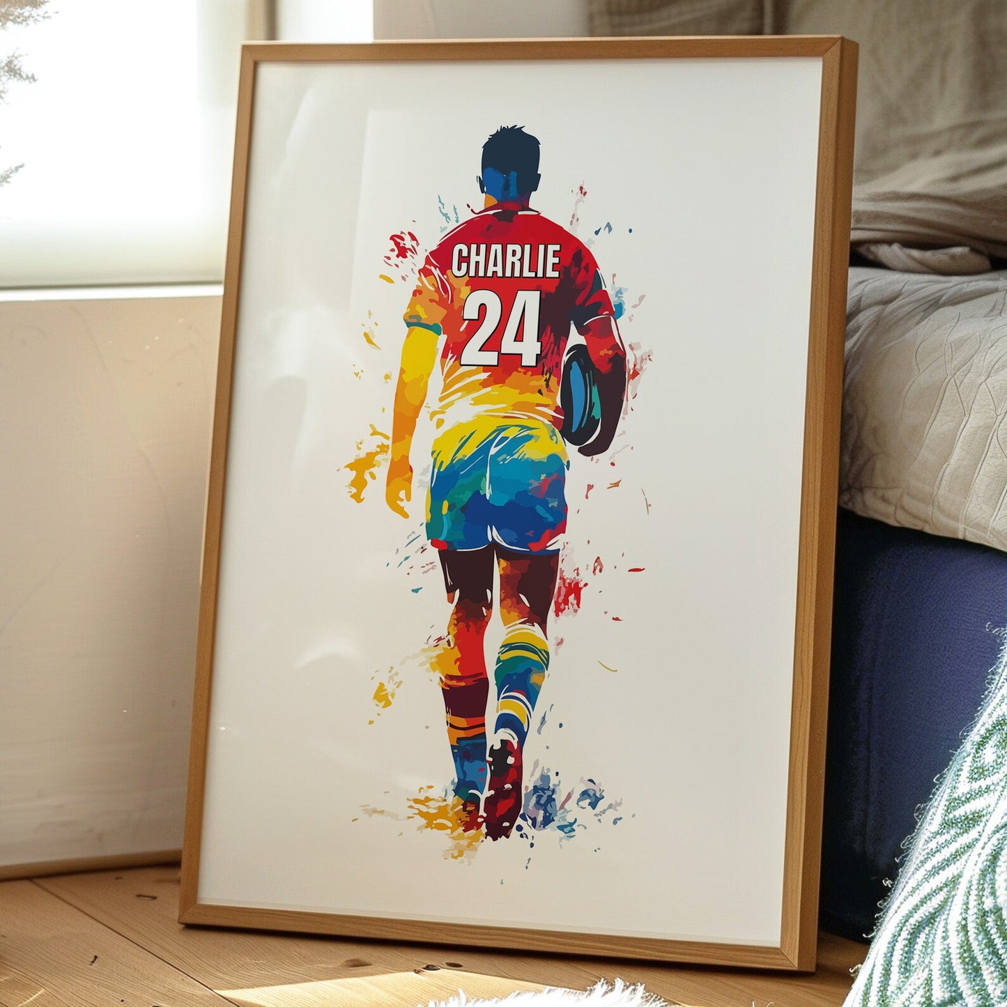 Personalised Colourful Single Rugby Wall Art