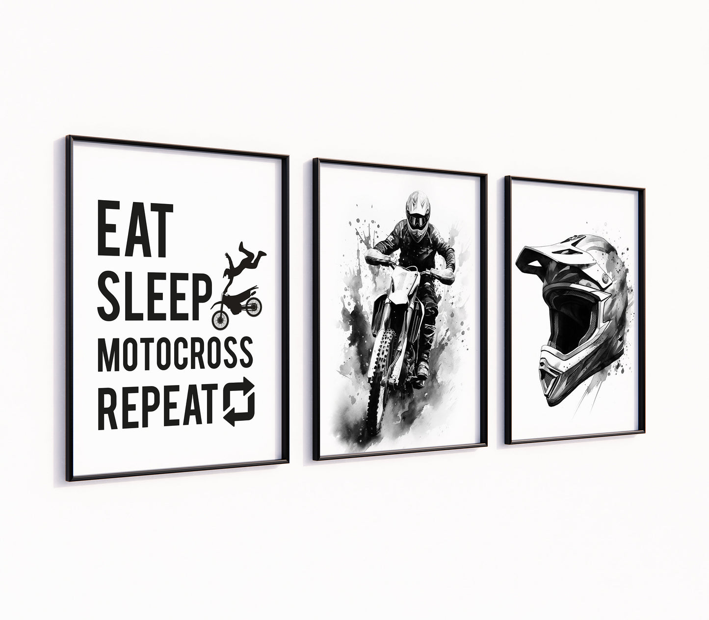 Motocross Wall Art Set of 3, Motocross Prints, Dirt Bike Wall Art, Motorbike Wall Prints, Boys Bedroom Wall Art, Biker Art Gift For Son