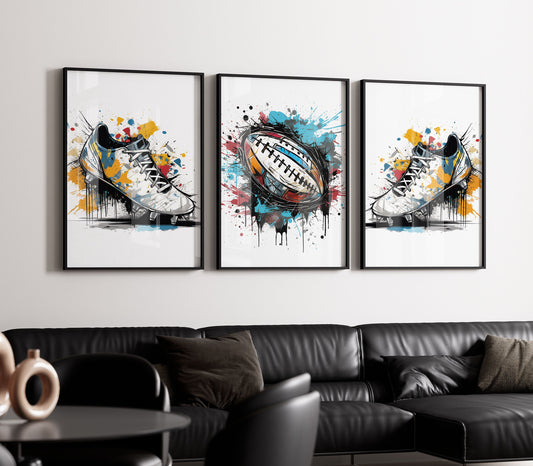 Set of 3 Rugby Prints, Rugby Decor, Rugby Wall Art Teen Room Prints, Boys Bedroom Decor, Rugby Wall Art, Graffiti Sports Art, Rugby Player