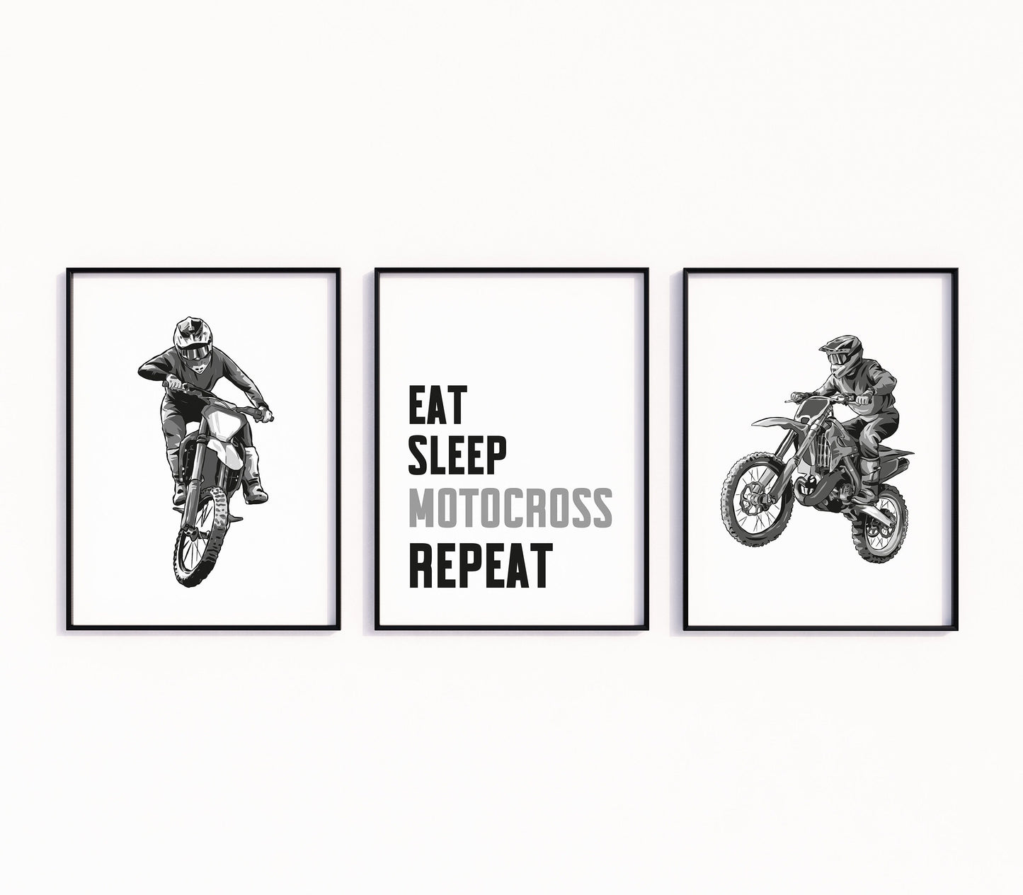 Motocross Prints Set of 3 Motocross Wall Art, Dirt Bike Wall Art, Motorbike Prints, Boys Bedroom Decor, Biker Wall Art, Motorcycle Art