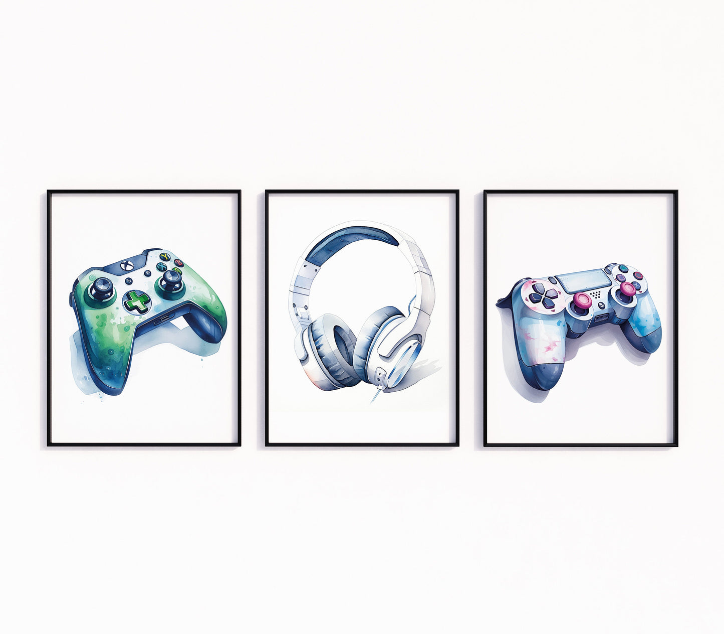 Set of 3 Watercolour Gaming Prints, Gamer Decor, Gamer Wall Art, Teen Room Prints, Boys Bedroom Decor, Gaming Wall Art, Games Room Poster