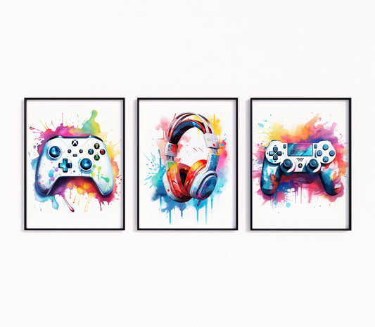 Set of 3 Gaming Prints Gaming Decor, Gamer Wall Art, Teen Room Prints, Boys Bedroom Decor, Gaming Wall Art, Graffiti Wall Video Game Art