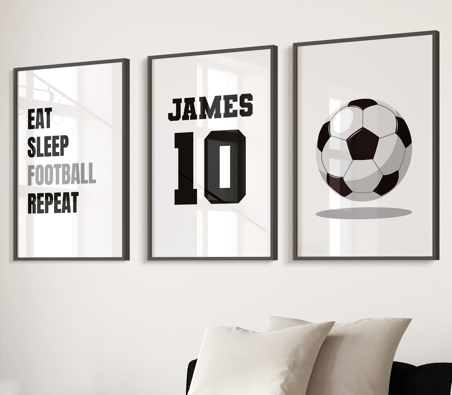 Set of 3 Football Wall Art Prints Personalised Football Prints Boys Bedroom Decor, Kids Bedroom Football Decor, Football Custom Name Prints