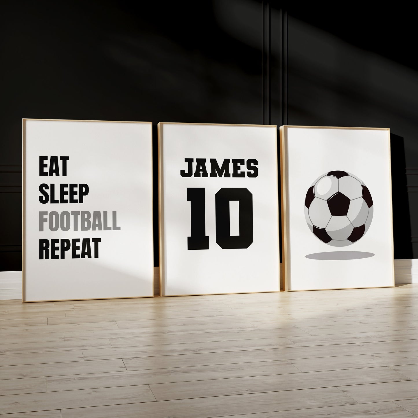 Set of 3 Football Wall Art Prints Personalised Football Prints Boys Bedroom Decor, Kids Bedroom Football Decor, Football Custom Name Prints