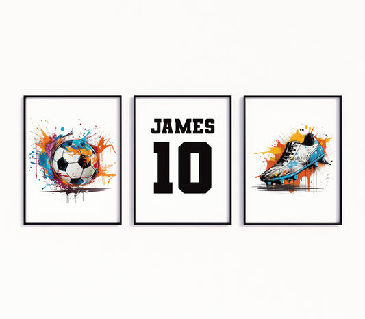 Personalised Football Wall Art Prints Personalised Football Prints Boys Bedroom Decor, Kid Bedroom Football Decor, Football Name Print Gift