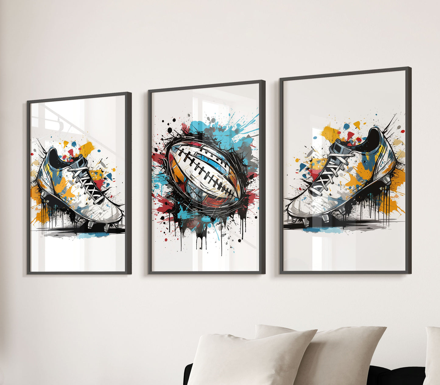 Set of 3 Rugby Prints, Rugby Decor, Rugby Wall Art Teen Room Prints, Boys Bedroom Decor, Rugby Wall Art, Graffiti Sports Art, Rugby Player