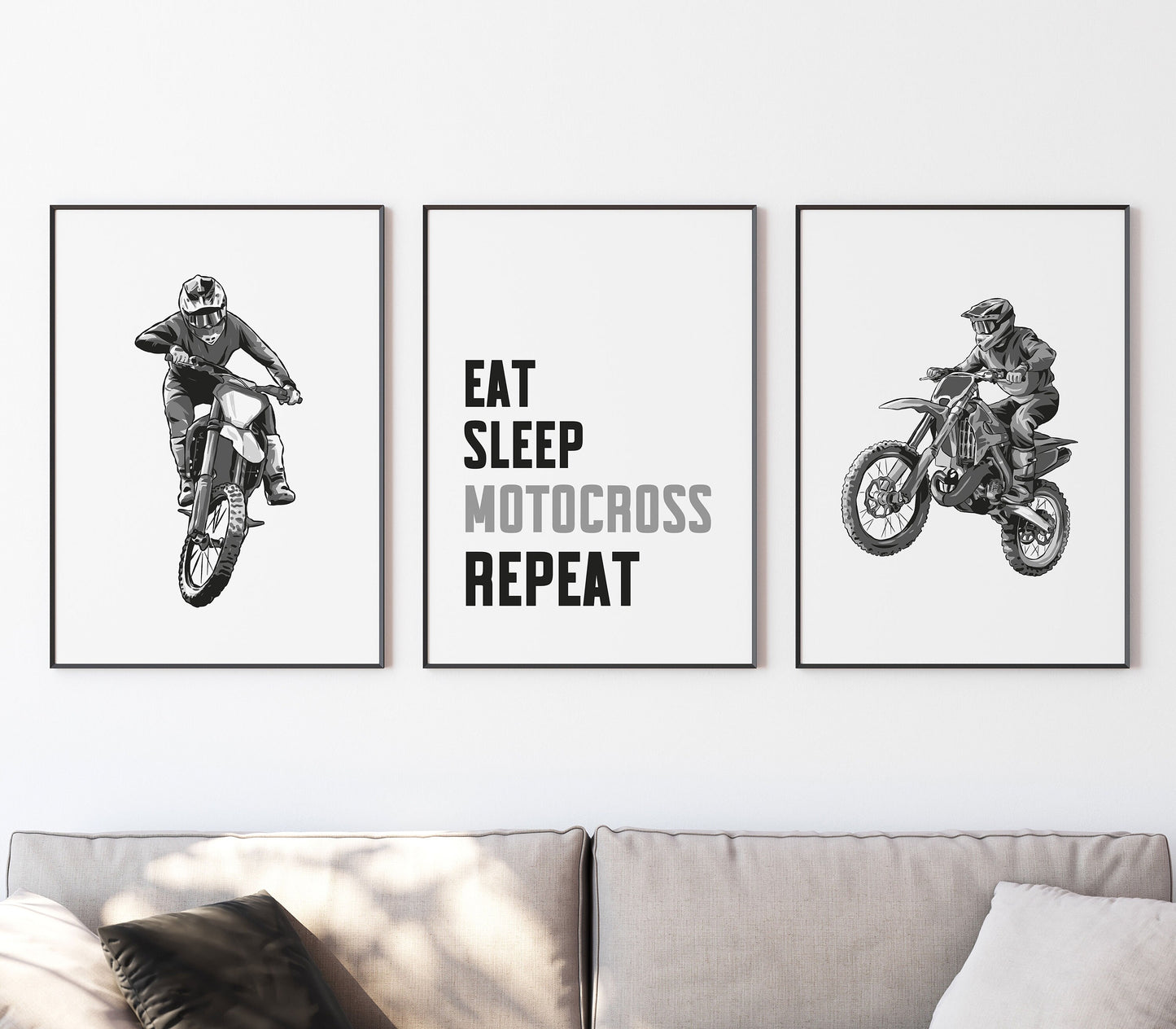 Motocross Prints Set of 3 Motocross Wall Art, Dirt Bike Wall Art, Motorbike Prints, Boys Bedroom Decor, Biker Wall Art, Motorcycle Art