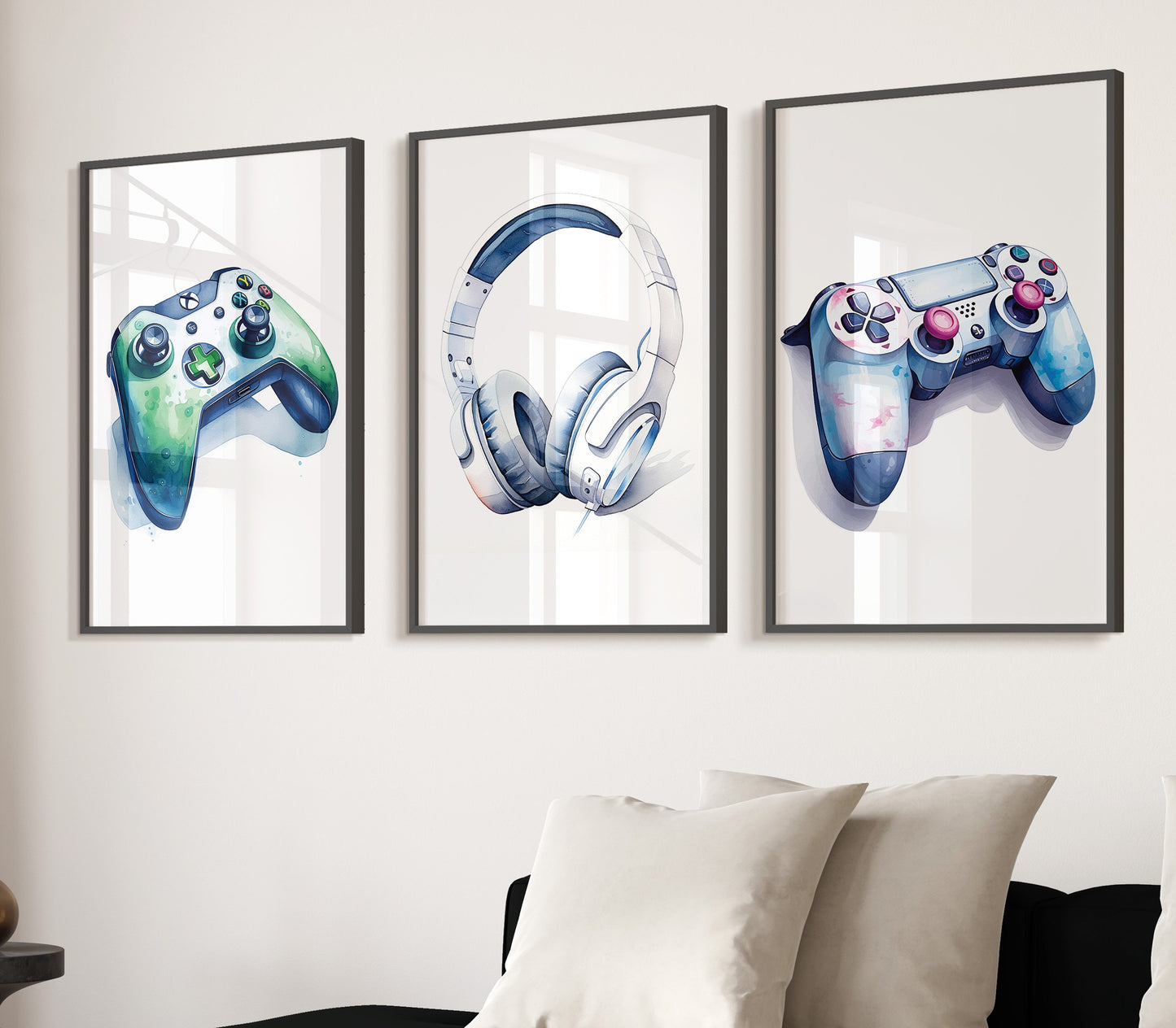 Set of 3 Watercolour Gaming Prints, Gamer Decor, Gamer Wall Art, Teen Room Prints, Boys Bedroom Decor, Gaming Wall Art, Games Room Poster