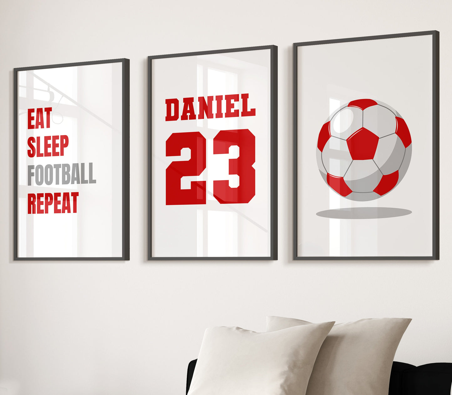 Set of 3 Football Wall Art Prints Personalised Football Prints Boys Bedroom Decor, Kids Bedroom Football Decor, Football Custom Name Prints